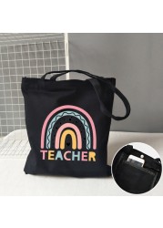 Teacher life rainbow small cotton bag teacher canvas bag graduation gifts tote big teachers appreciation or year-end gift