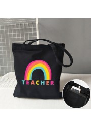 Teacher life rainbow small cotton bag teacher canvas bag graduation gifts tote big teachers appreciation or year-end gift