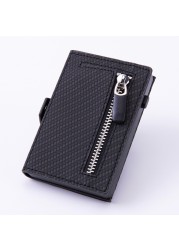 Cizicoco - Rfid Carbon Fiber Leather Card Holder for Men Anti-Metal Carbon Leather Card Holder Simple Steel Pocket Wallet