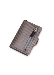 Carbon Fiber Card Holder Wallets Men Customize RFID Black Magic Tri-fold Leather Slim Small Wallet Small Money Bag Male Purse 2021