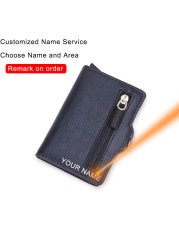 Carbon Fiber Card Holder Wallets Men Customize RFID Black Magic Tri-fold Leather Slim Small Wallet Small Money Bag Male Purse 2021