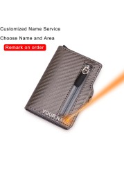 Carbon Fiber Card Holder Wallets Men Customize RFID Black Magic Tri-fold Leather Slim Small Wallet Small Money Bag Male Purse 2021