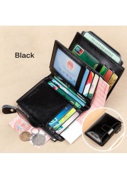 Fashion Women's Genuine Leather Wallet RFID Blocking Short Multifunctional Large Capacity Zipper Coin Purse Money Clip