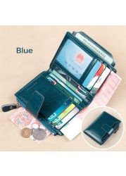 Fashion Women's Genuine Leather Wallet RFID Blocking Short Multifunctional Large Capacity Zipper Coin Purse Money Clip