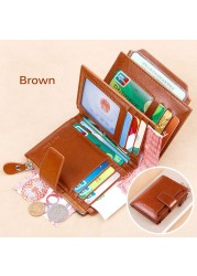 Fashion Women's Genuine Leather Wallet RFID Blocking Short Multifunctional Large Capacity Zipper Coin Purse Money Clip