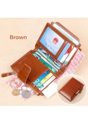 Fashion Women's Genuine Leather Wallet RFID Blocking Short Multifunctional Large Capacity Zipper Coin Purse Money Clip