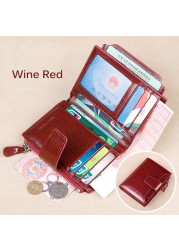 Fashion Women's Genuine Leather Wallet RFID Blocking Short Multifunctional Large Capacity Zipper Coin Purse Money Clip