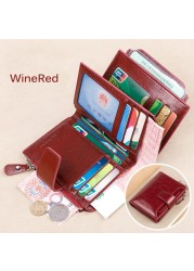 Fashion Women's Genuine Leather Wallet RFID Blocking Short Multifunctional Large Capacity Zipper Coin Purse Money Clip