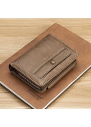 Men Short Wallet Trifold Cartera Piquina Coin Purse Zipper Clutch Bag Men Genuine Leather Wallets Classic Style