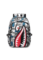 Fashion trend lightweight shark boy student backpack computer USB charging simple printing personality junior high school bag