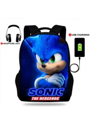 17 Inch Sonici The Hedgehog School Backpack Bag 3D Print Usb Free Bookbag Student Backpacks For Teenage Boys Girls