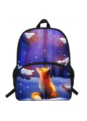 16 Inch Fox Print Backpack Teenagers Kids Student School Bag Laptop Bag Travel Shoulder Bag