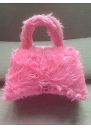 2021 winter new luxury design fashion hourglass pink vintage faux fur bag female portable one shoulder diagonal clutch satchels