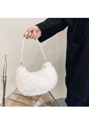 Women Soft Plush Shoulder Bags Cow Print Bags 2021 Winter Quilted Plaid Small Handbag Female Warm Faux Fur Fluffy Tote Bags