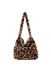 Retro Leopard Print Bags for Women 2021 Soft Plush Female Shoulder Bags Large Capacity Travel Backpack Winter Warm Fluffy Handbags