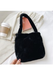 2021 Women Leopard Print Open Pocket Shoulder Bags Winter Warm Soft Plush Bucket Bags Female Large Capacity Furry Shopping Bag