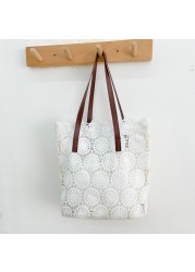 Lace Perforated Shoulder Bag for Women Elegant Beach Bag Large Capacity Composite Collection Summer 2021