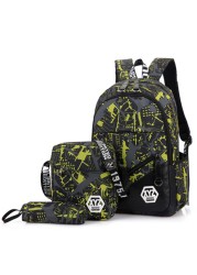 3pcs/set Men's Travel Backpack Camouflage Shoulder Bag Canvas School Bag For Teens Student Mochila