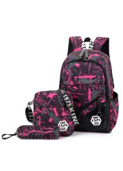 3pcs/set Men's Travel Backpack Camouflage Shoulder Bag Canvas School Bag For Teens Student Mochila