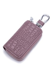 Fashion Genuine Leather Car Key Bag Unisex Crocodile Print Zipper Top Quality Cow Split Key Organizer Purse