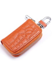 Fashion Genuine Leather Car Key Bag Unisex Crocodile Print Zipper Top Quality Cow Split Key Organizer Purse