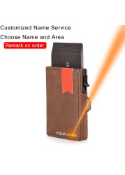Genuine Leather RFID Credit Card Holder Men Wallets Slim Thin Coin Pocket Bank Card Holder Small Size Metal Wallet Male Wallet