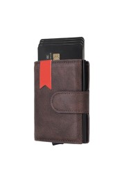 DIENQI 2022 RFID Genuine Leather Men Wallet Money Bag Slim Thin Mini Card Holder Hasp Purse Male Magic Designer Wallet Vallet