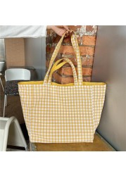 Women Shoulder Bag 2021 Canvas Tote Bags Girl Fashion Casual Solid Color Plaid Shopper Bags Large Capacity Double Sided Handbags