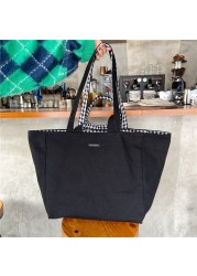 Women Shoulder Bag 2021 Canvas Tote Bags Girl Fashion Casual Solid Color Plaid Shopper Bags Large Capacity Double Sided Handbags