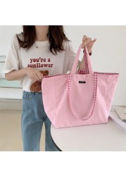 Women Shoulder Bag 2021 Canvas Tote Bags Girl Fashion Casual Solid Color Plaid Shopper Bags Large Capacity Double Sided Handbags