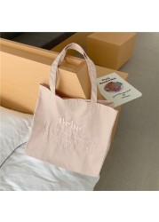 Women Shoulder Bag 2022 Canvas Tote Bag Girl Bag Fashion Large Capacity Shopper Bag Embroidered Letter Macaron Color Student Handbag