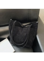 Retro Corduroy Shoulder Bag Women 2021 Large Capacity Shopping Bag Girls Student Bookbag Travel Handbag With Outer Pocket
