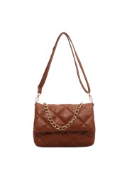 Women's PU Leather Diamond Lattice Shoulder Bag Lady Embroidery ThreadChain Flap Crossbody Bag