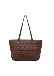 Women Exquisite PU Leather Embroidery Thread Tote Bag Designer Diamond Lattice Top Handle Bag Large Capacity Handbags