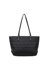 Women Exquisite PU Leather Embroidery Thread Tote Bag Designer Diamond Lattice Top Handle Bag Large Capacity Handbags