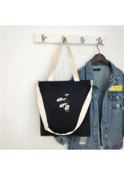 Women Shoulder Bag 2021 Cute Corduroy Tote Bag With Zipper Fashion Girl Shopper Bags Embroidery Mini Bags Daisies Crossbody