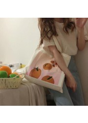 Canvas Bag Women Shoulder Bags 2022 Girls Shopper Bags Cute Cartoon Simple Print Foldable Washable Reusable Eco Tote Bag