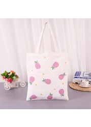 Canvas Bag Women Shoulder Bags 2022 Girls Shopper Bags Cute Cartoon Simple Print Foldable Washable Reusable Eco Tote Bag