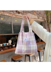 2021 New Shopper Bags Women Shoulder Bag Japanese Style Plaid Tote Bag Cute Girls Handbag Casual School Bag Female Canvas Bag