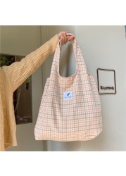 2021 New Shopper Bags Women Shoulder Bag Japanese Style Plaid Tote Bag Cute Girls Handbag Casual School Bag Female Canvas Bag