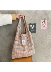 2021 New Shopper Bags Women Shoulder Bag Japanese Style Plaid Tote Bag Cute Girls Handbag Casual School Bag Female Canvas Bag