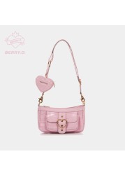 Xiuya Harajuku Kawaii Lolita Shoulder Bag Women PU Leather Candy Color Sweet Cute Crossbody Bag With Coin Purse Bags Purse