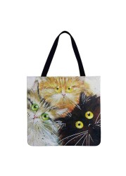 Women Bag Women Flower Bush Cat Printed Linen Casual Shopper Shoulder Bag 2021 Fashion Bag Female Large Capacity Tote Handbags