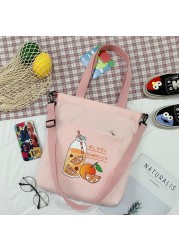 2021 women canvas shopper bag with print shopper tote bag girls summer bags female cartoon orange shoulder bag school bag