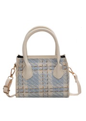Vintage Women Plaid Shoulder Bag Hit Color PU Leather Chain Shoulder Messenger Bags Ladies Shopping Bags