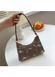 Summer Lace Floral Stitching Shoulder Bag For Women 2021 Soft PU Leather Bags Underarm Beach Travel Handbag Small Girls Tote Bag