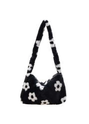 Fashion Women Cow Print Small Shoulder Bags Female Winter Plush Underarm Bags Leopard Zebra Pattern Fluffy Tote Bags Small Purses