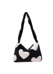 Fashion Women Cow Print Small Shoulder Bags Female Winter Plush Underarm Bags Leopard Zebra Pattern Fluffy Tote Bags Small Purses