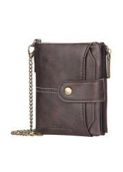 Luxury men's wallet with anti-theft chain card holder wallet fashion retro coin purse leather mini wallet passport cover for men