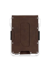 DIENQI RFID Aluminum Metal Wallets Men Card Holder Small Short Magic Wallet Money Bag Vintage Male Treble Leather Magic Wallet
